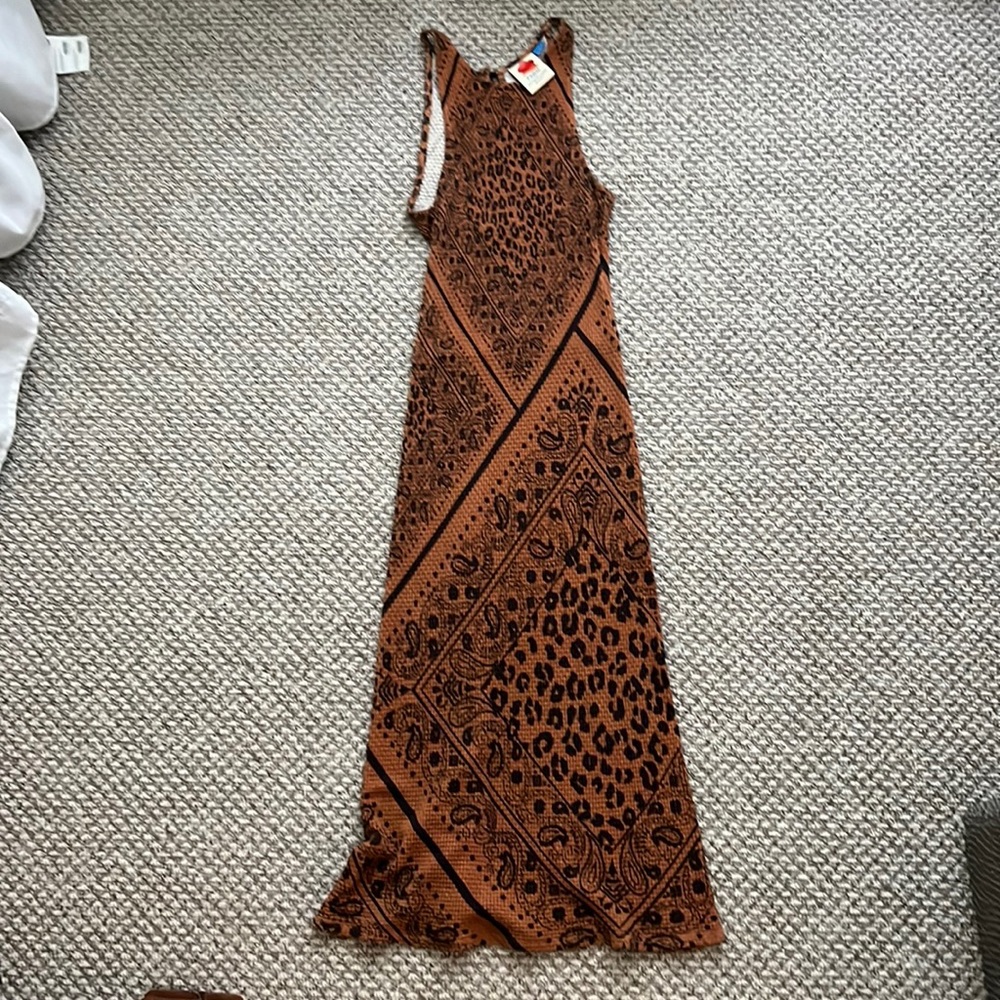 Farm Rio Tan Animal and Paisley Print Dress
